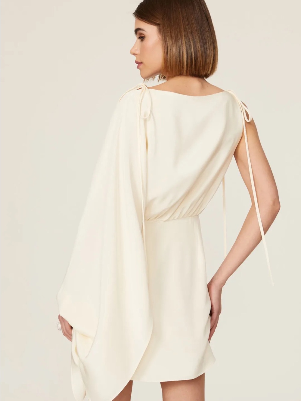 Alexis Cream Asymmetrical One-Sleeve Mini Dress